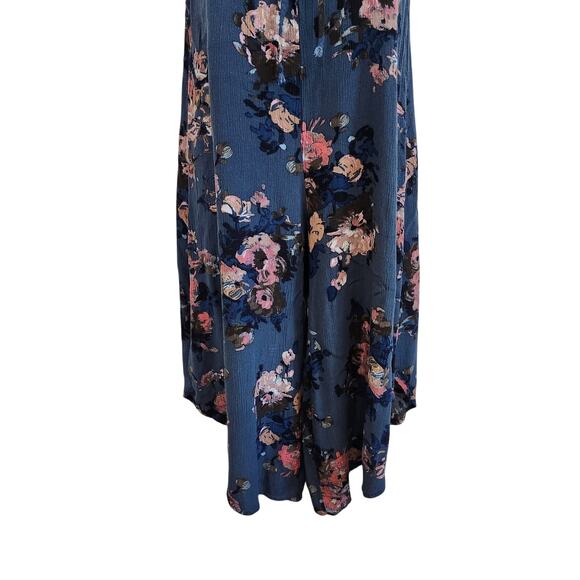 Audrey 3+1 Sleeveless Wide Leg Cropped Jumpsuit Tie Front Floral Blue Size Small - Picture 3 of 13
